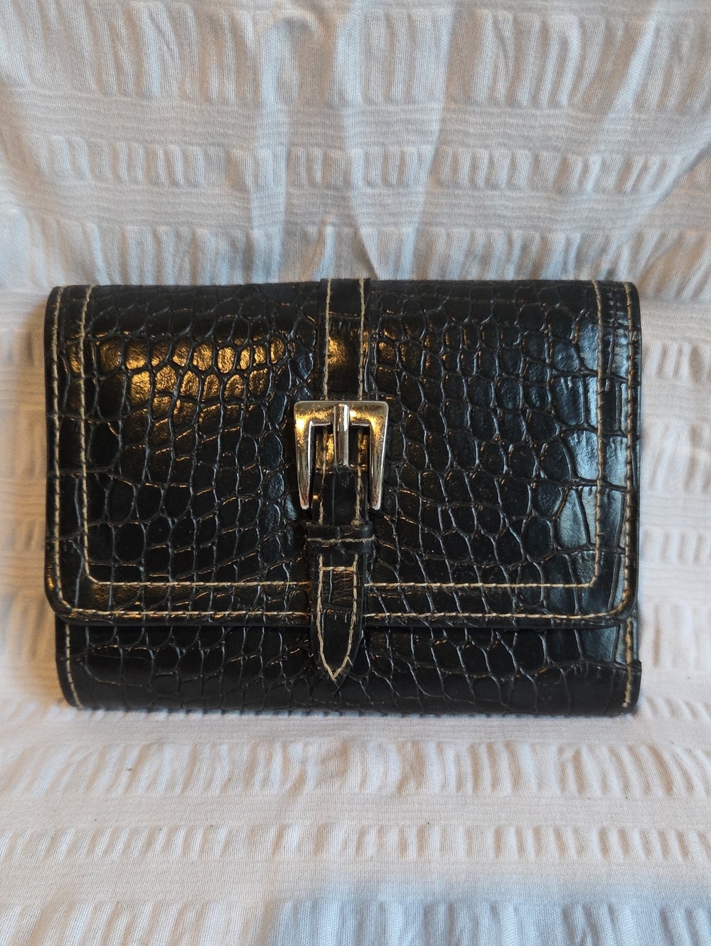 Black Croc-Embossed Buckle Wallet - Women